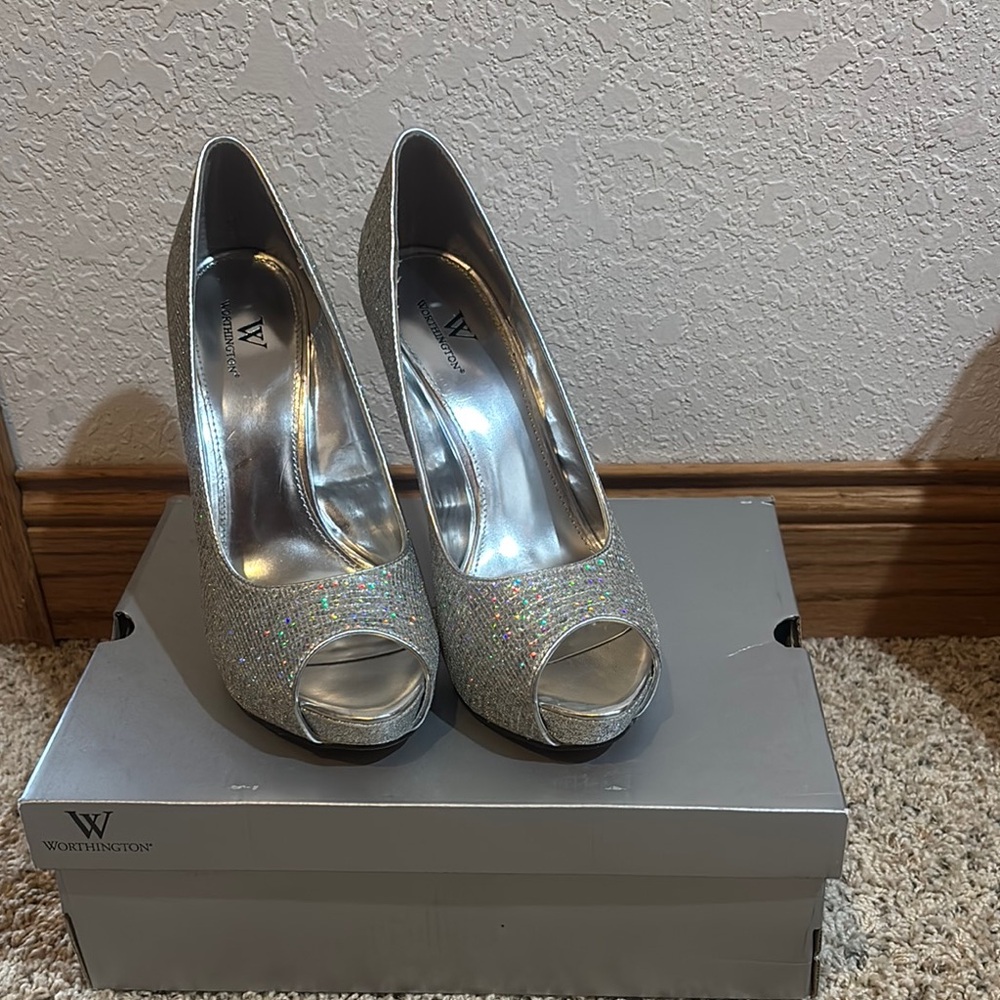 Worthington Silver Peep Toe Heels